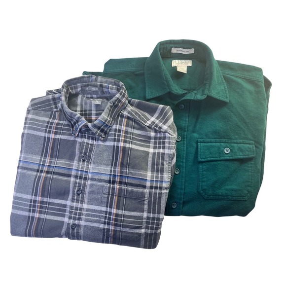 L.L. Bean Other - LL Bean, Eddie Bauer‎ Cotton Chamois Flannel L TALL Green Grey Cabincore Staple